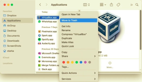 Désinstaller VirtualBox de Mac directement via le Finder