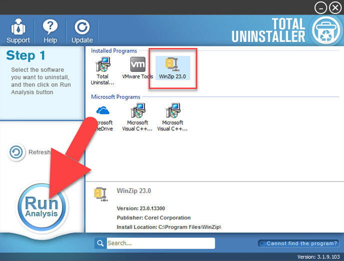 Utiliser Run et vider le cache Winzip