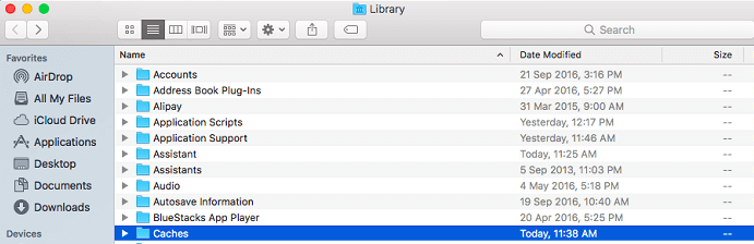 Sélectionnez les caches sur Mac pour supprimer Chrome Canary