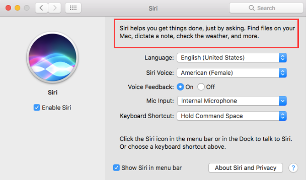 Utiliser Siri Pane dans les préférences système Mac