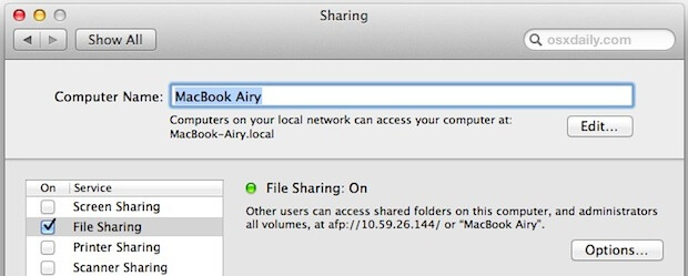 Partage de fichiers Mac