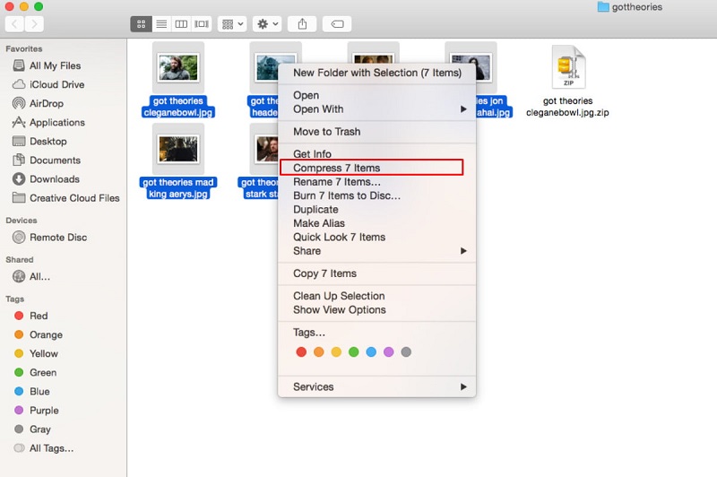 Créer un dossier Zip sur Mac