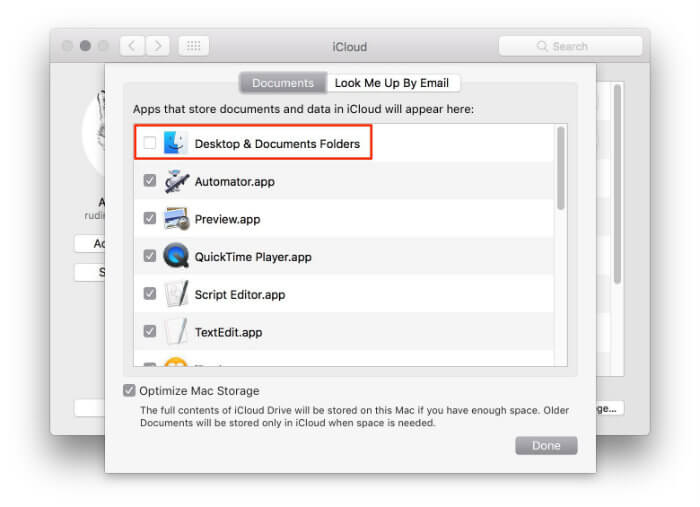 Documents iCloud Desktop bascule