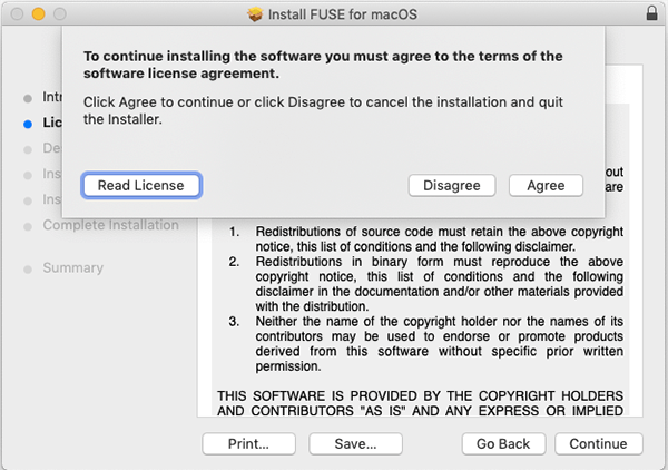 Accepter l'installation d'Osxfuse
