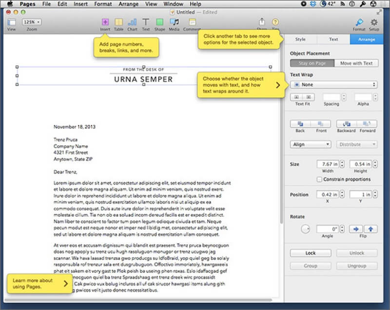 Traitement de texte pour les pages Mac