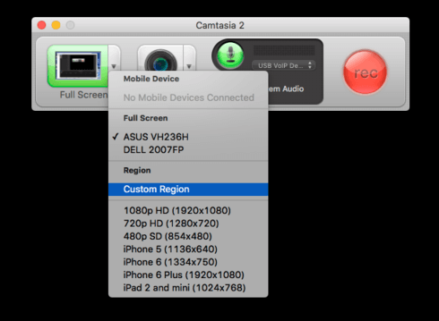 Enregistrement d'écran sur Mac par Camtasia