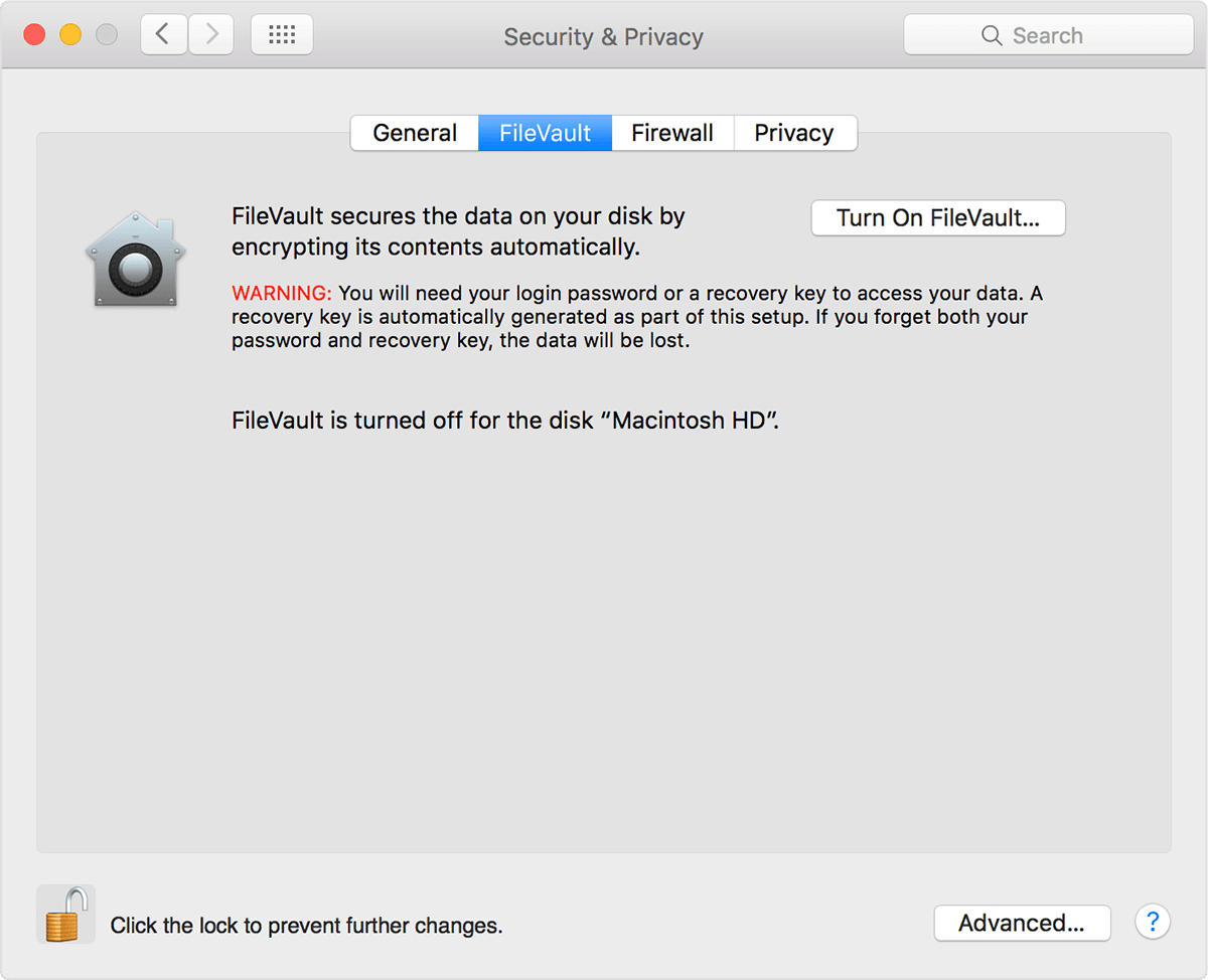 Désactiver FileVault