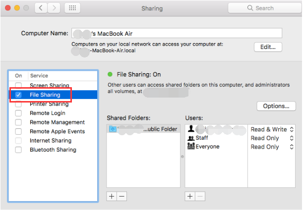 Utiliser le volet de partage dans les préférences système Mac