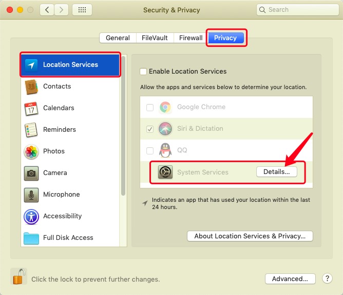 Modifier les préférences de sécurité pour les serveurs de localisation sur Mac