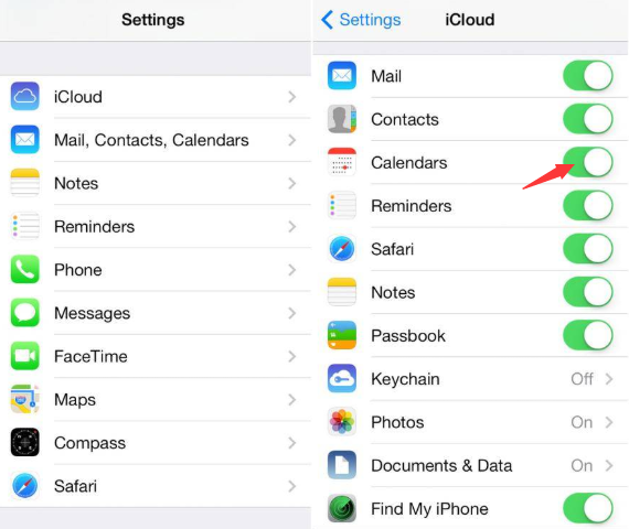 Basculer sur iCloud pour les calendriers