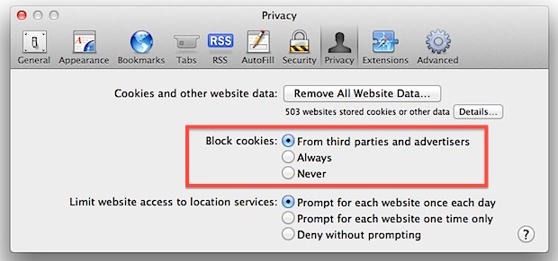 Débloquer les cookies sur Safari