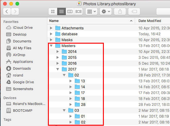 Comment accéder à l'emplacement où les fichiers de photos sont stockés