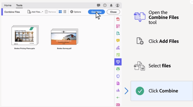 Combiner des fichiers PDF à l'aide d'Adobe