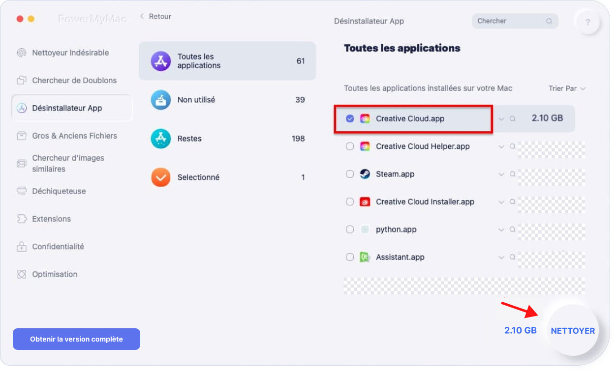 Choisissez les applications à désinstaller