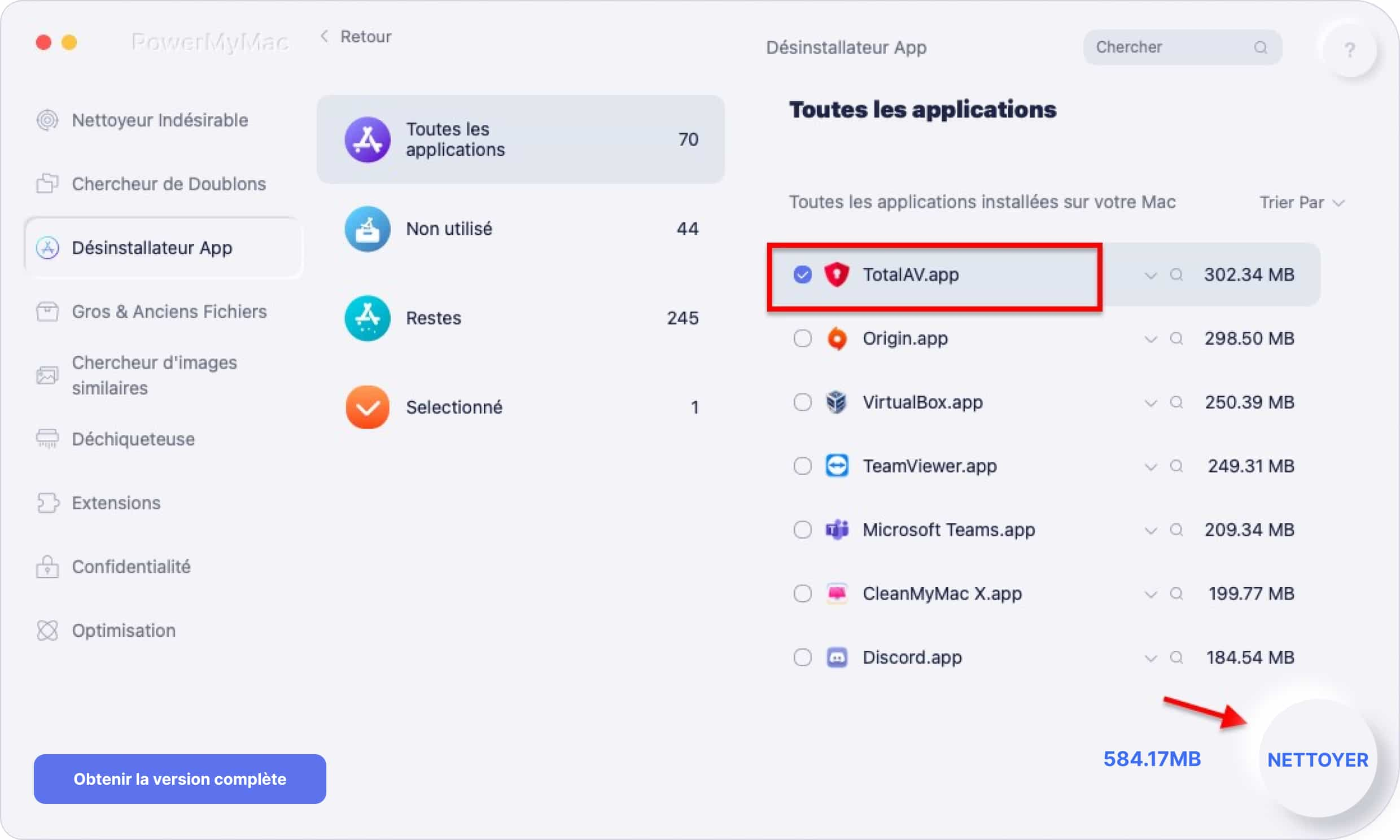 Désinstaller automatiquement TotalAV sur Mac