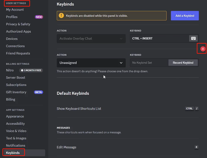 Supprimez les raccourcis clavier personnalisés pour corriger Discord qui continue de planter