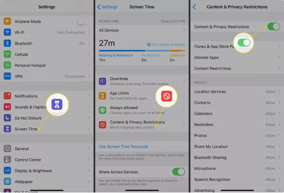 Définir des restrictions de contenu sur l'iPhone pour corriger l'échec de l'enregistrement d'écran en raison d'un rédacteur d'actifs