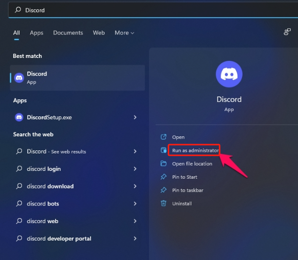 Exécutez Discord en tant qu'administrateur