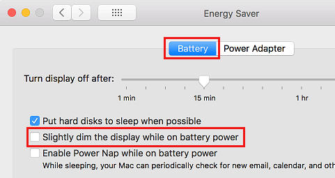 Obscurcit automatiquement l'affichage et lors de l'exécution sur la batterie