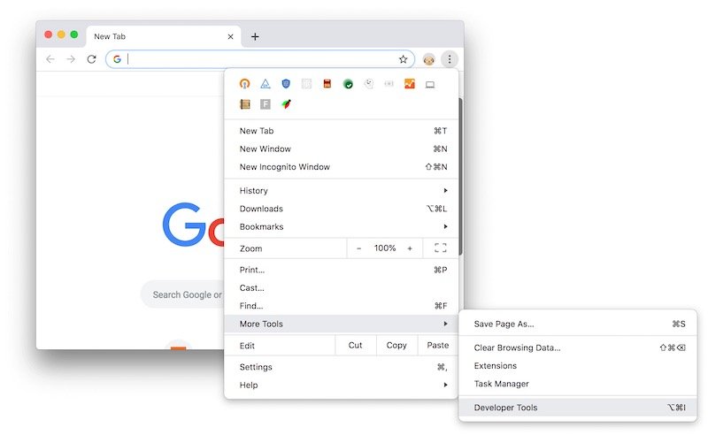 Inspecter l'élément sur Mac à l'aide du navigateur Chrome