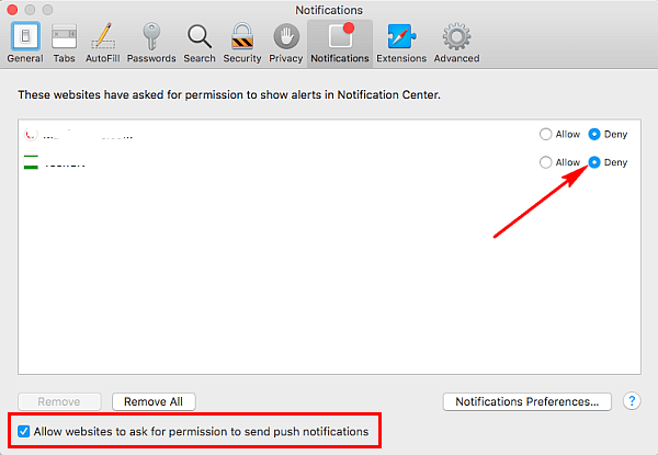 Désactiver la notification push