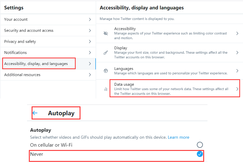 Arrêter la lecture automatique de la vidéo sur Twitter