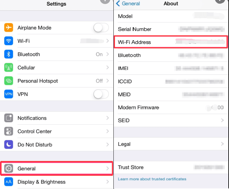 Trouver l'adresse MAC sur les appareils iOS