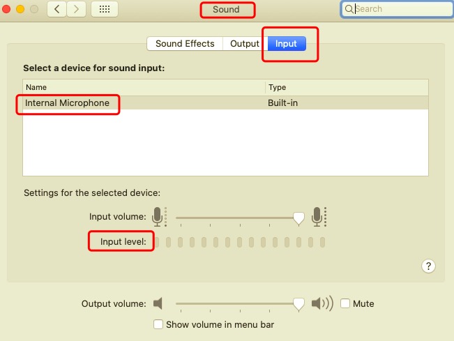 Ajustez le niveau d'entrée pour réparer le microphone sur Mac ne fonctionne pas