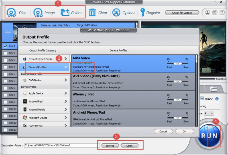 Sélectionnez le format de sortie dans WinX DVD Ripper