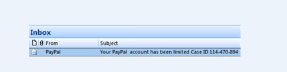 L'e-mail de phishing limité au compte PayPal ressemble à la boîte de réception