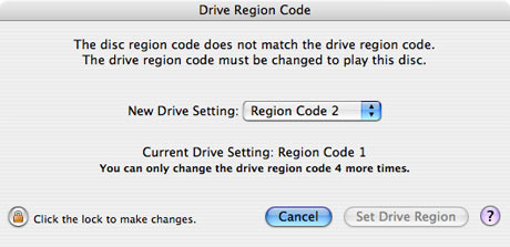 Sur un ordinateur Mac pour déverrouiller la région du lecteur de DVD