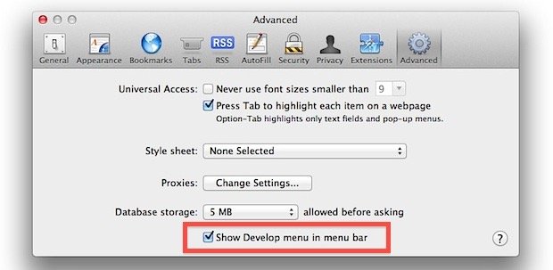 Inspecter l'élément sur Mac