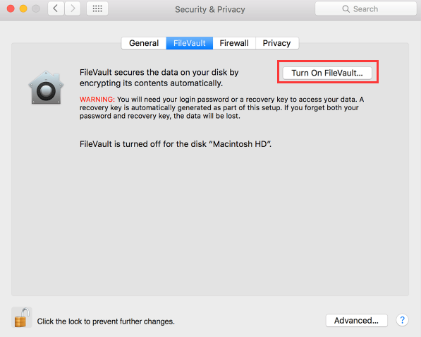 Activer FileVault