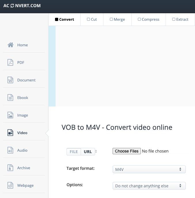 Convertir VOB en M4V sur Aconvert.com