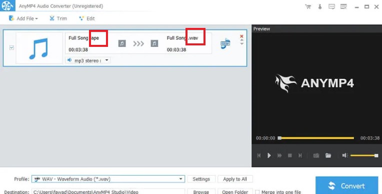 Convertir APE en WAV sur Anymp4