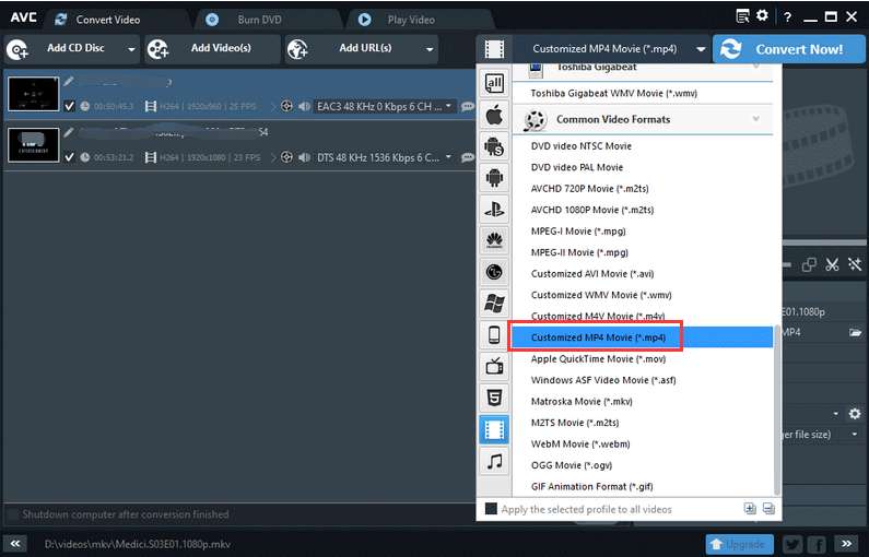 Convertir AVI en MP4 dans Windows 10