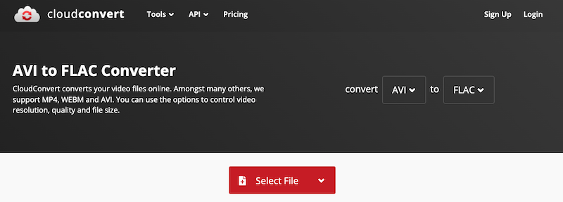 Convertisseur en ligne AVI vers FLAC : CloudConvert