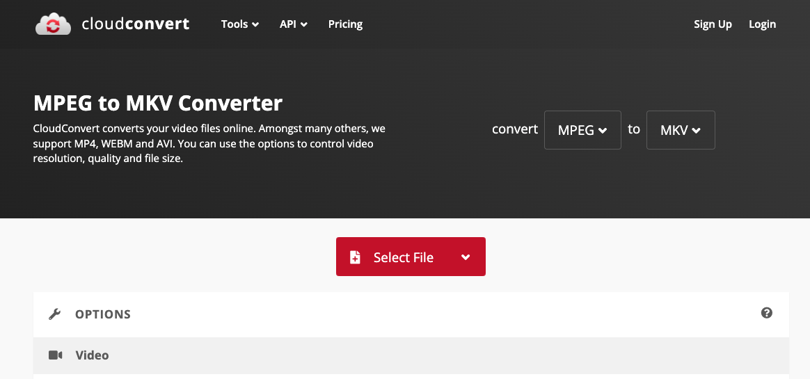 Convertir MPEG en MKV avec Cloudconvert.Com