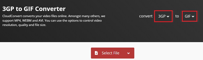 Convertir 3GP en GIF avec Cloudconvert
