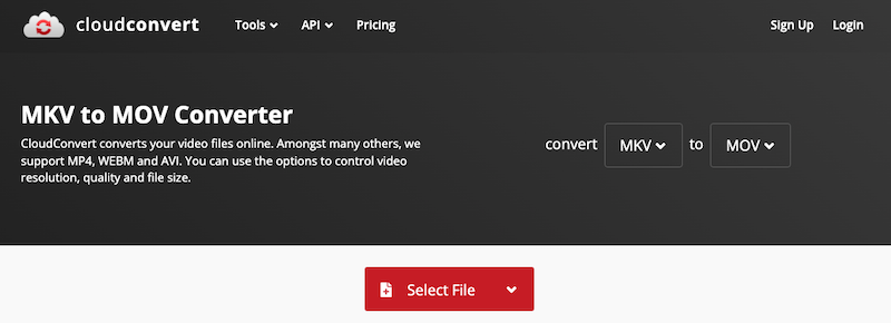 Convertir MKV en MOV en ligne avec CloudConvert