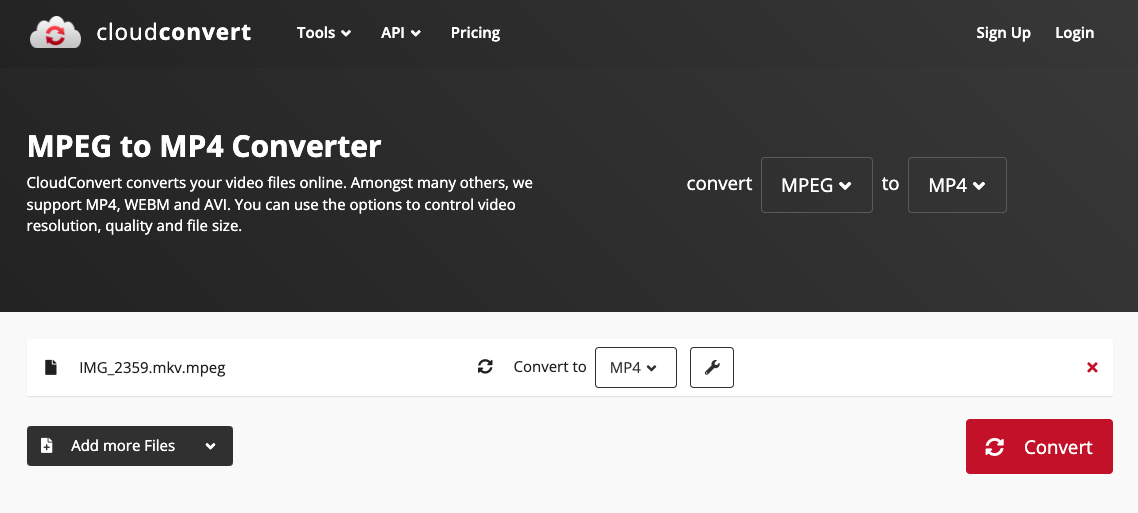 Utilisez Cloudconvert.com pour convertir MKV en MP4