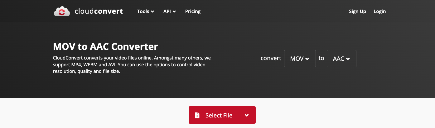 Convertir MOV en AAC avec CloudConvert.com