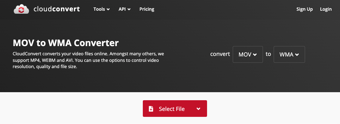 Convertir MOV en WMA avec CloudConvert.com