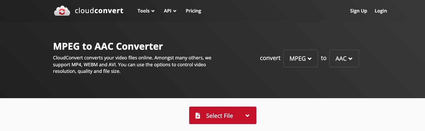 Utilisez CloudConvert pour convertir MPEG en AAC