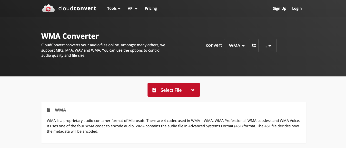 Utilisez Cloudconvert.com pour convertir WMA en MPG