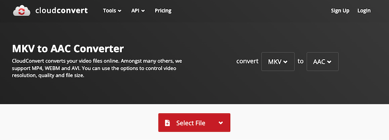 CloudConvert : Convertisseur MKV en AAC en ligne