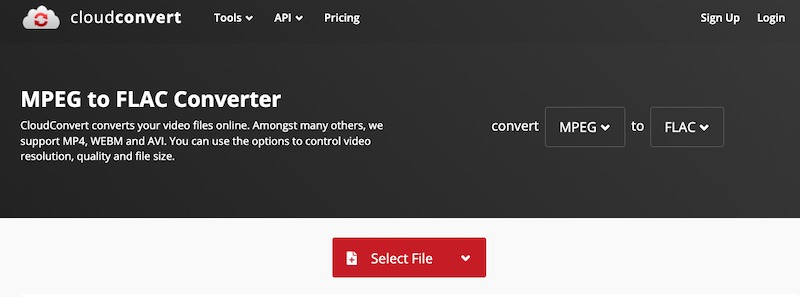 Étapes pour convertir MPEG en FLAC à l'aide de CloudConvert