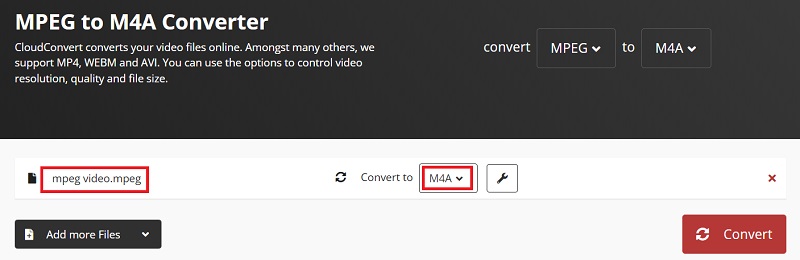 Utilisez CloudConvert pour convertir MPEG en M4A