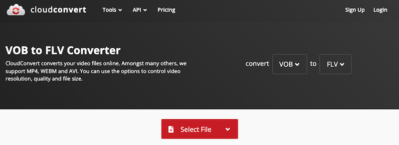 Convertisseur VOB en FLV en ligne : CloudConvert