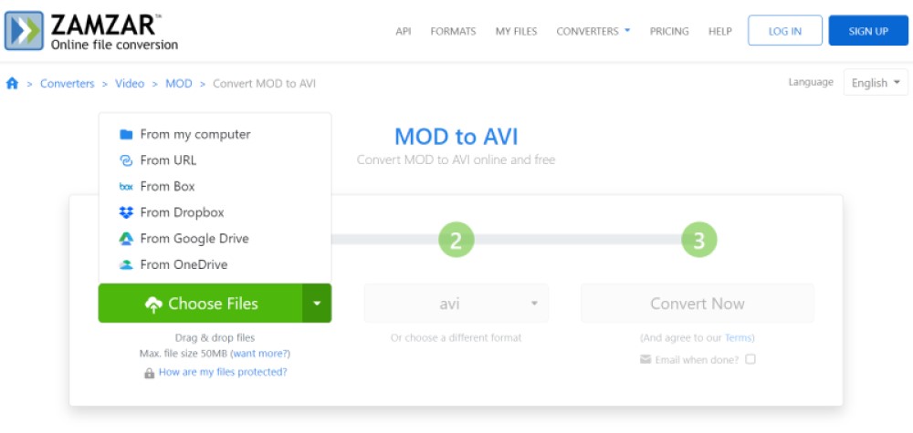 Comment convertir MOD en AVI avec Zamzar